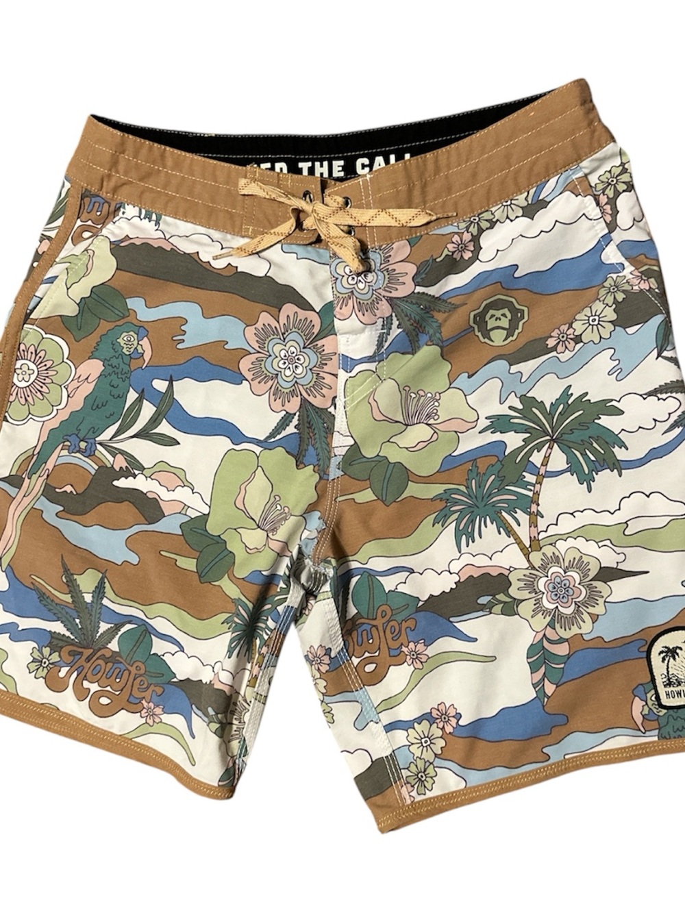 Howler Brothers Tan Multi Tropical Print Board Shorts
